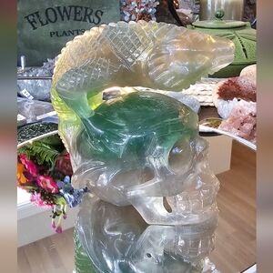 Fluorite Carved Crystal Skull And Lizard